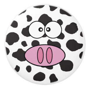 Cow Face, Cow Nose, Cow Spots - Pink Black White Ceramic Knob