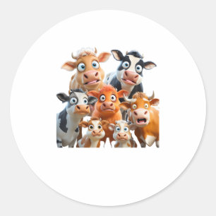 Cow Face Funny Cute Animal Cow Farmer Cow Baby Lov Classic Round Sticker