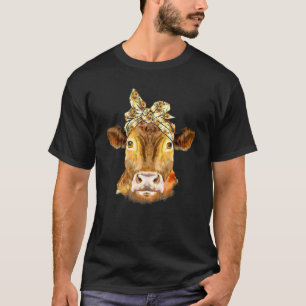 Cow Face With Sunflower Headband Bandanna Heifer F T-Shirt