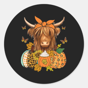 Cow Fall And Leaves Pumpkins Autumn Thanksgiving Classic Round Sticker
