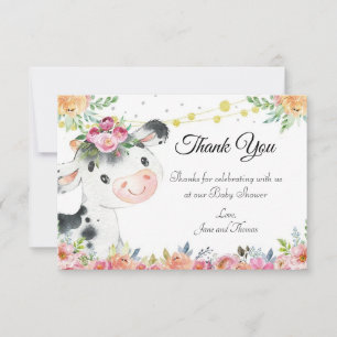 Cow farm animal baby shower thank you card