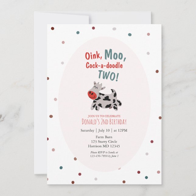 Cow Farm Animal Second Birthday Invitation (Front)
