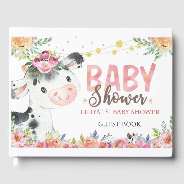Cow Farm Animals Barnyard baby shower guest book (Front)