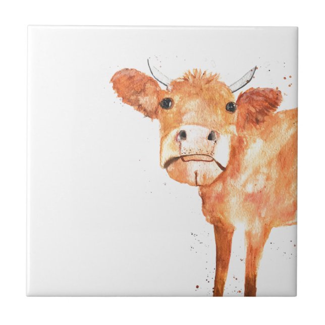 Cow Farm Animals watercolor Farmyard art Tile (Front)