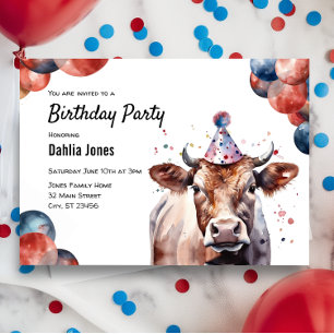 Cow Farm Barnyard Animal Birthday Party Invitation