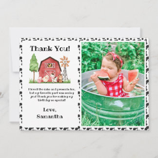Cow Farm/ Barnyard Birthday Photo Thank You Card