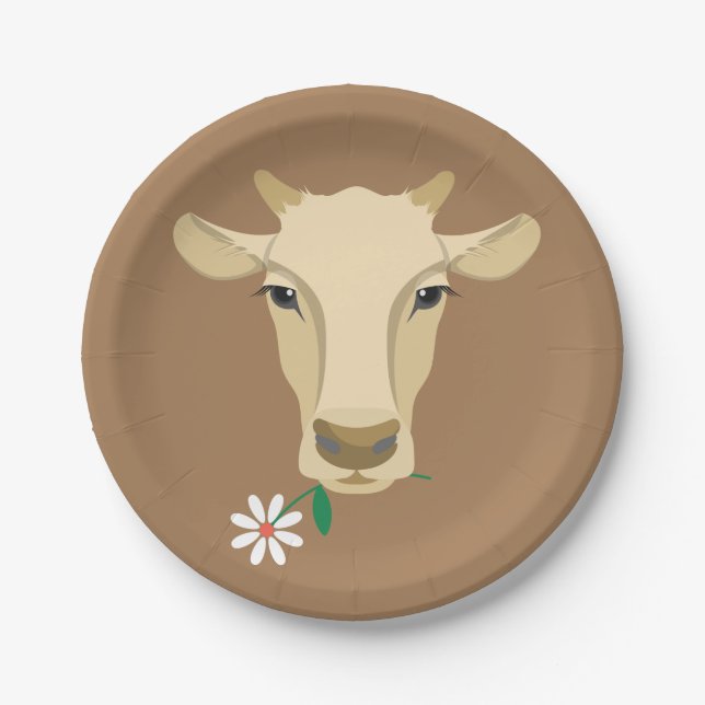 Cow Farm County Wedding Party Birthday Brown Paper Plate (Front)