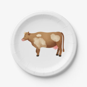 Cow Farm County Wedding Party Birthday Brown Paper Plate