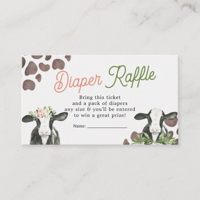 Cow Farm Gender Reveal Diaper Raffle Card (Front)