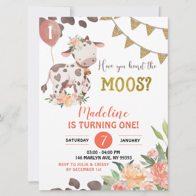 Cow Farm Girl Floral Baby Shower Invitation (Front)