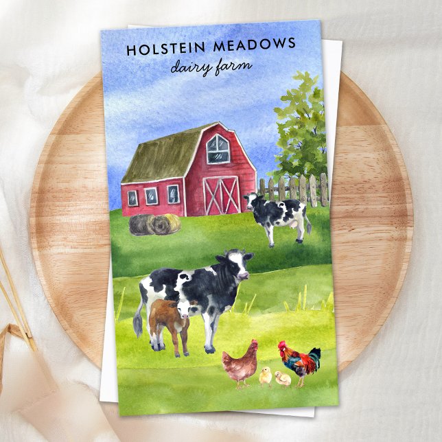 Cow Farm Holstein Dairy Watercolor Business Card (Creator Uploaded)
