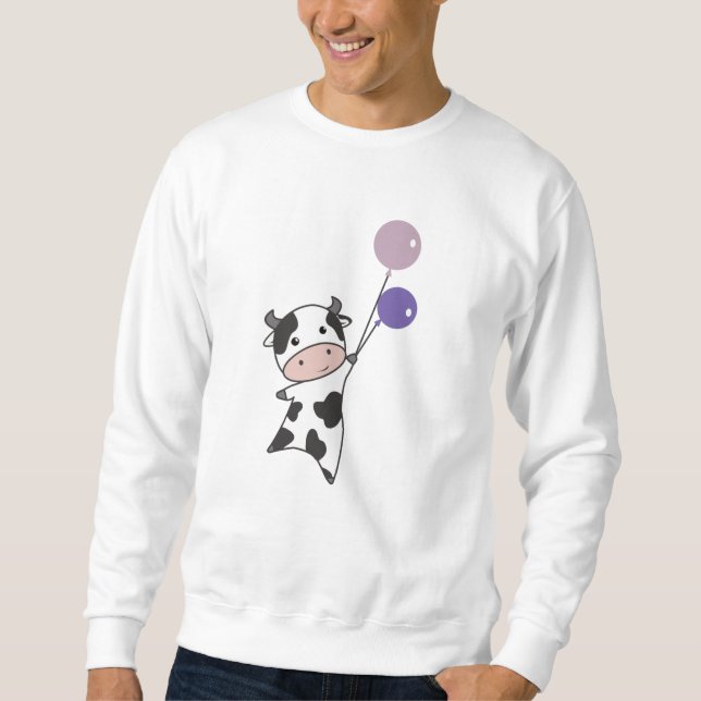 Cow Flies Up With Balloons Cute Animals Sweatshirt (Front)