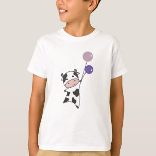 Cow Flies Up With Balloons Cute Animals T-Shirt