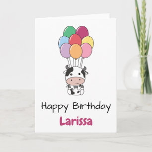 Cow Flies Up With Colourful Balloons Card