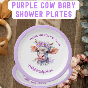 Cow Floral Purple Baby Shower   Paper Plate