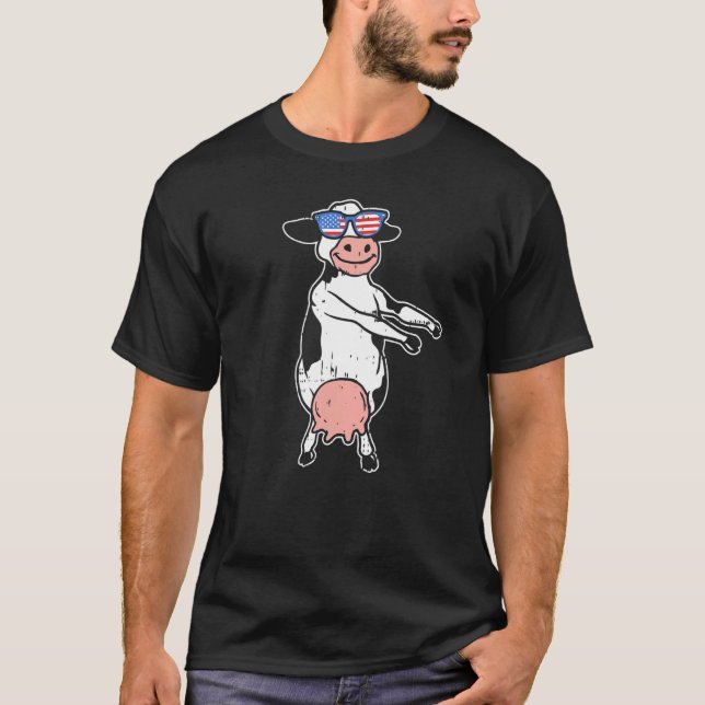 Cow Floss Dance Flossing 4th Of July T-Shirt (Front)