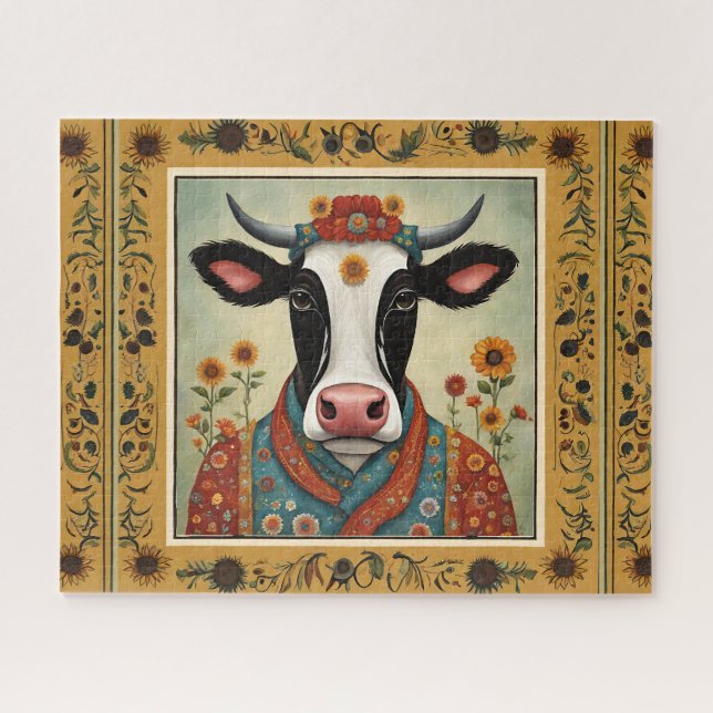 Cow Folk Art Floral  Jigsaw Puzzle (Horizontal)