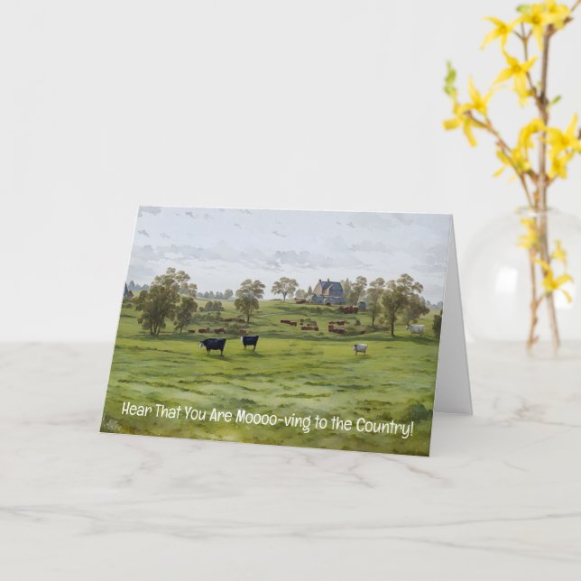 Cow Folk Art Style Country Farm Moving Card (Yellow Flower)