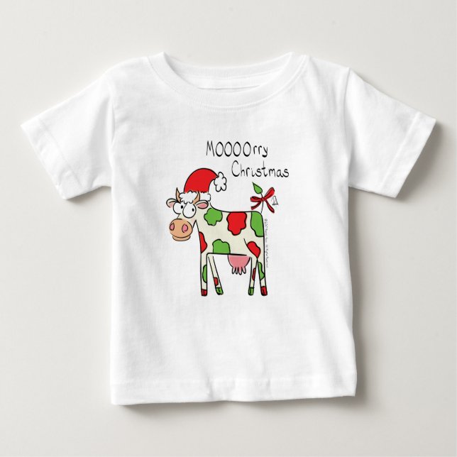 Cow Funny Cartoon Christmas Holiday Baby T-Shirt (Front)