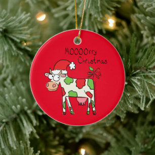 Cow Funny Cartoon Christmas Holiday Ceramic Tree Decoration