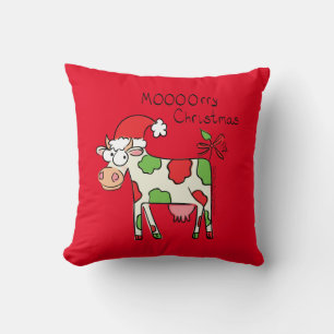 Cow Funny Cartoon Christmas Holiday Cushion