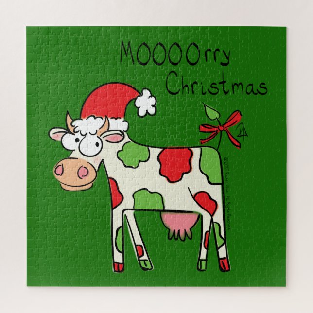 Cow Funny Cartoon Christmas Holiday Jigsaw Puzzle (Vertical)