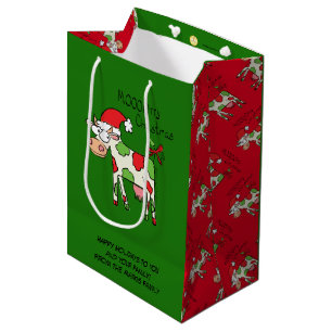 Cow Funny Cartoon Christmas Holiday Medium Gift Bag