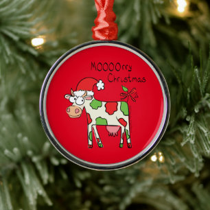 Cow Funny Cartoon Christmas Holiday Metal Tree Decoration