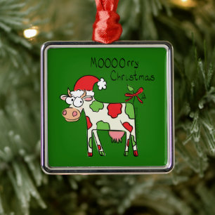 Cow Funny Cartoon Christmas Holiday Metal Tree Decoration