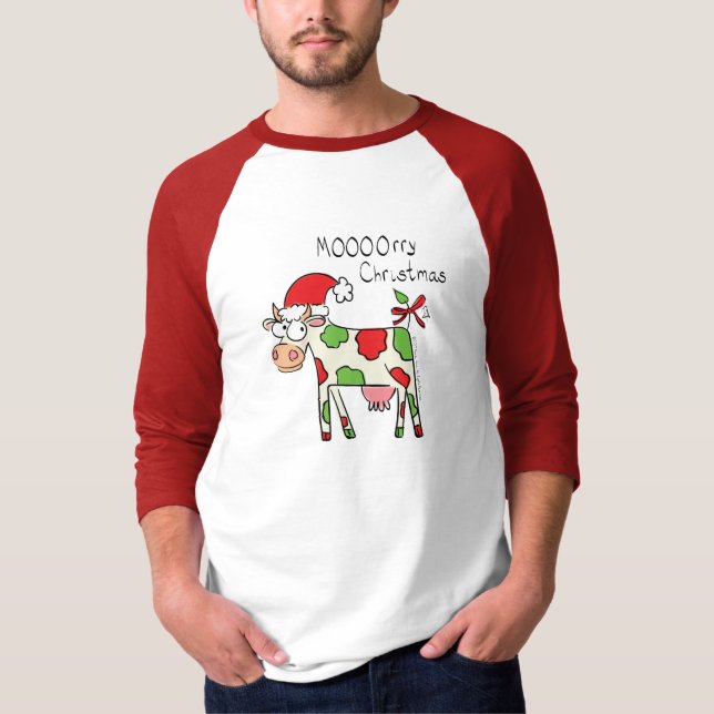 Cow Funny Cartoon Christmas Holiday T-Shirt (Front)