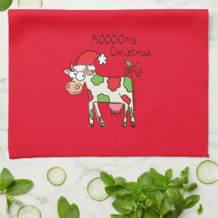 Cow Funny Cartoon Christmas Holiday Tea Towel