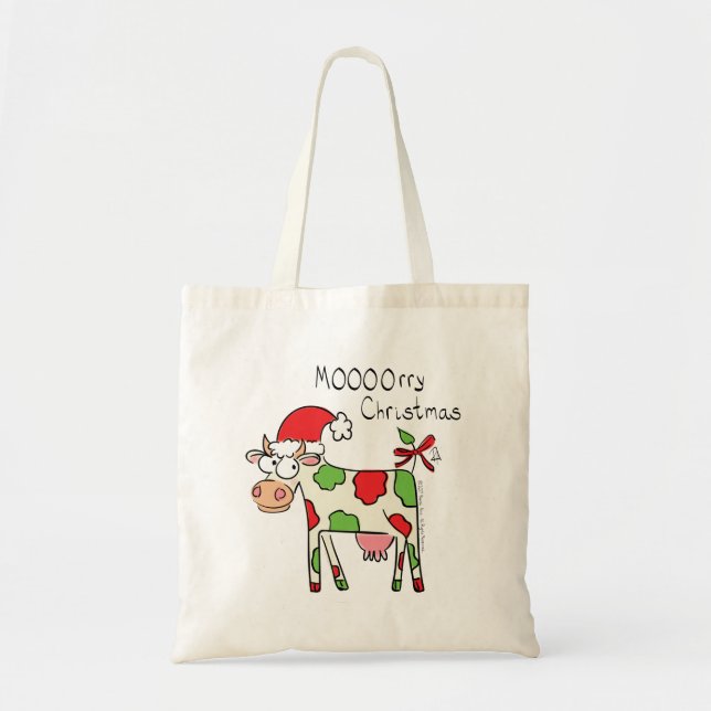 Cow Funny Cartoon Christmas Holiday Tote Bag (Front)