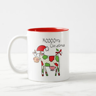 Cow Funny Cartoon Christmas Holiday Two-Tone Coffee Mug