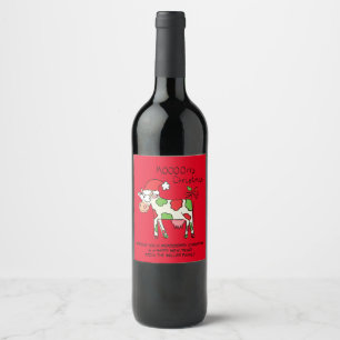 Cow Funny Cartoon Christmas Holiday Wine Gift Wine Label