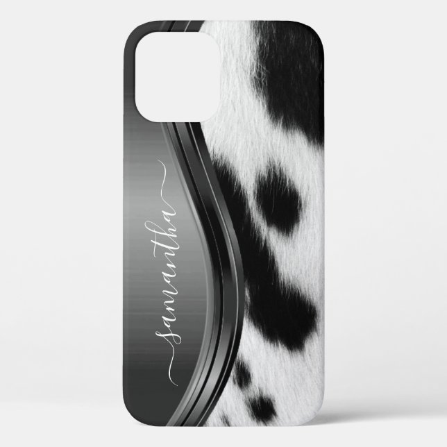 Cow Fur Spots Handwritten Name Metal  Case-Mate iPhone Case (Back)