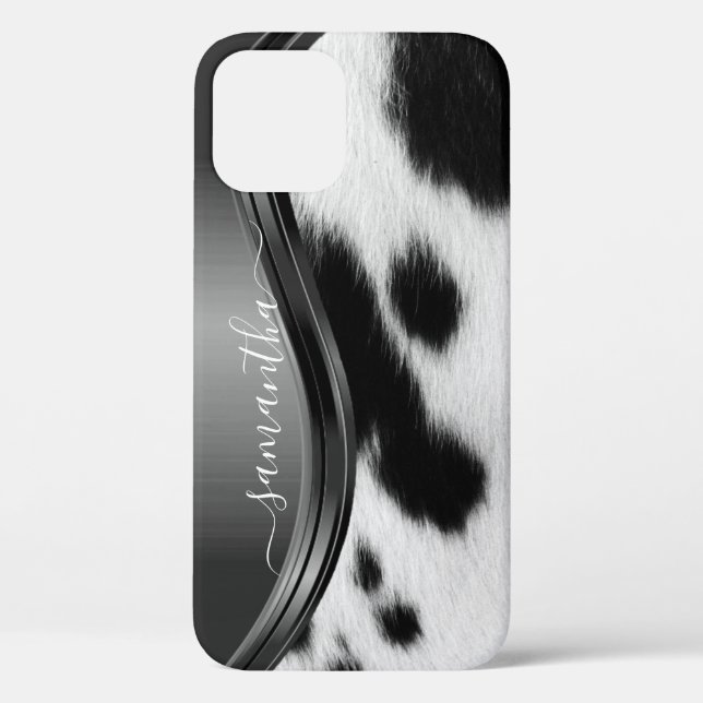 Cow Fur Spots Handwritten Name Metal  Case-Mate iPhone Case (Back)