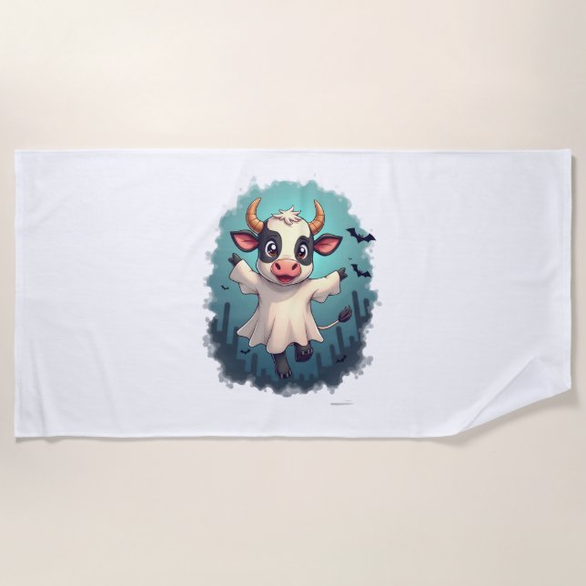 Cow Ghost Boo-levard Beach Towel (Front)