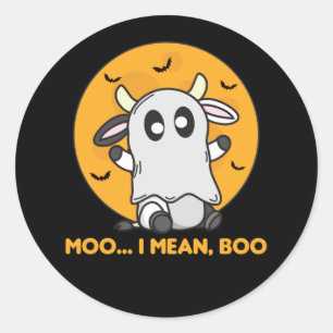 Cow Ghost Cute Kawaii Halloween Moo I Mean Boo Classic Round Sticker