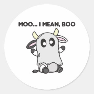 Cow Ghost Cute Kawaii Halloween Moo I Mean Boo Classic Round Sticker