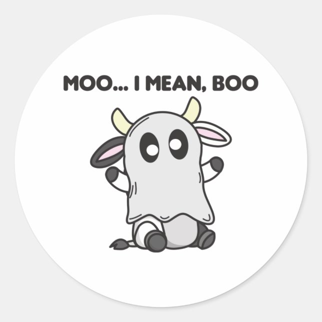 Cow Ghost Cute Kawaii Halloween Moo I Mean Boo Classic Round Sticker (Front)
