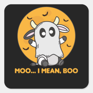 Cow Ghost Cute Kawaii Halloween Moo I Mean Boo Square Sticker