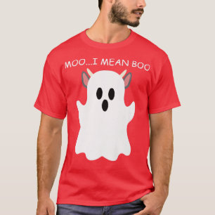 Cow Ghost Moo I Mean Boo Pumpkin Moon Halloween Fa T-Shirt