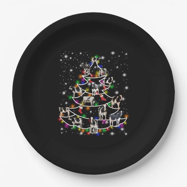 Cow Gift | Christmas Xmas Hat Cow Lover Gift Paper Plate (Front)