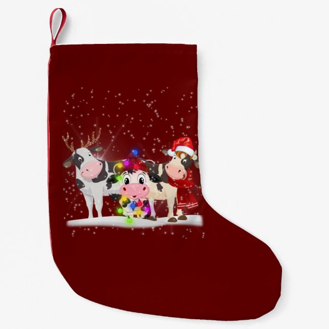 Cow Gift | Funny Christmas Cow Family Snow Small Christmas Stocking (Front)