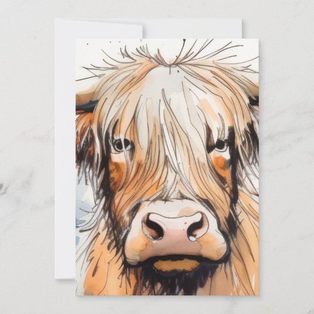 Cow gift, highland cow  invitation (Front)