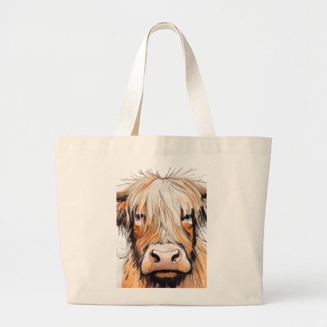 Cow gift, highland cow  large tote bag (Front)