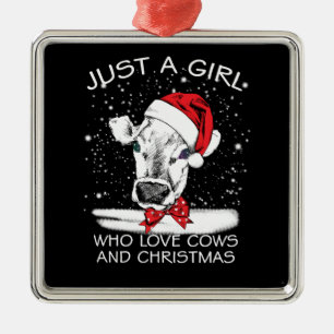 Cow Gift   Just A Girl Who Love Cows And Christmas Metal Tree Decoration