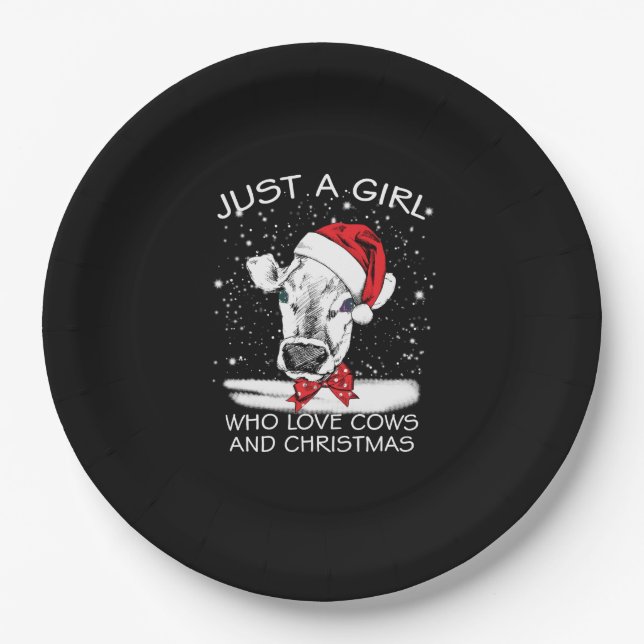 Cow Gift | Just A Girl Who Love Cows And Christmas Paper Plate (Front)