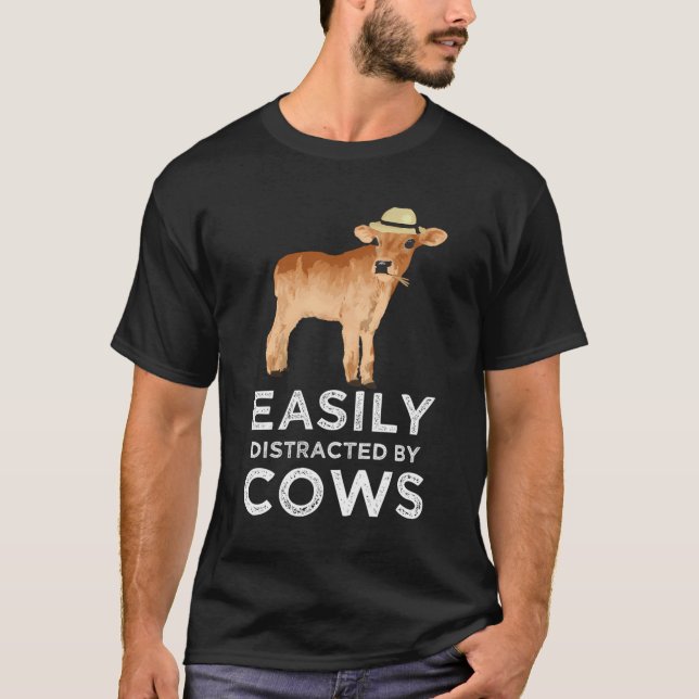 Cow Gifts For Women Girls Cute Easily Distracted B T-Shirt (Front)