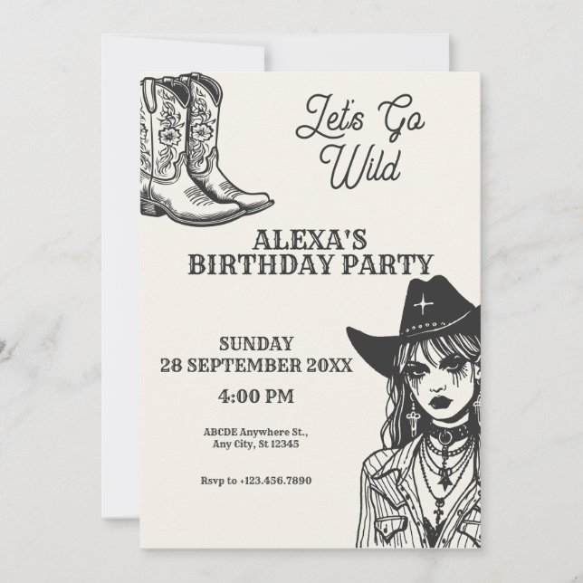 Cow girl, let's go wild invitation (Front)